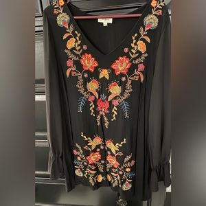 Large mini dress or worn as shirt UMGEE floral on black